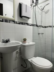 ein weißes Badezimmer mit Toilette und Waschbecken in der Unterkunft Ica tierra del sol eterno 1 in Ica