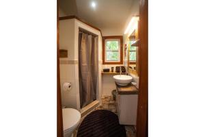 a small bathroom with a toilet and a sink at PirateArts Experience Resort in Bocas Town