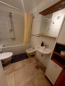 a bathroom with a toilet and a sink and a tub at Apartment Mia in Biograd na Moru