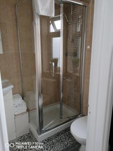 een badkamer met een douche en een toilet bij Westbourne Terrace in Londen