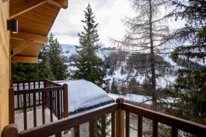 balkon z widokiem na pokrytą śniegiem górę w obiekcie Chalet du Bois Melay - piscine - proche pistes - 15 personnes w mieście Plagne 1800