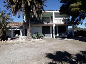 a large white house with palm trees in front of it at Casa Lorena in L'Ampolla