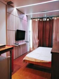 1 dormitorio con 1 cama y TV en Albergue Cultural Hostel, en Río de Janeiro