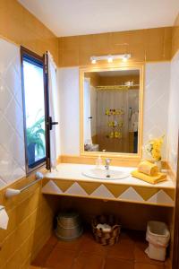 a bathroom with a sink and a mirror at La Balconera de Ana in Puebla de Don Rodrigo