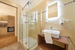 a bathroom with a sink and a shower at Nove Boutique Apartments in Vienna