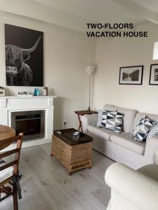 a living room with a couch and a fireplace at Huis aan Honte in Dishoek