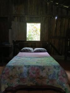 a bed in a room with a window at Los Chocuacos. in Guácimo