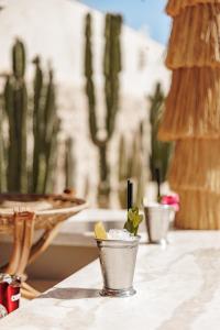 un drink seduto su un tavolo con un limone di Pure House Marrakech a Marrakech