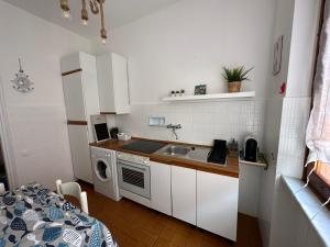 a small kitchen with a sink and a washing machine at Casa Natalina in Monterosso al Mare