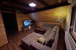 a living room with a couch and a tv at Holiday house with a parking space Sleme Skradsko, Gorski kotar - 20726 in Skrad