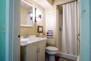 a bathroom with a sink and a toilet and a shower at The Pines of Dresden in Dresden