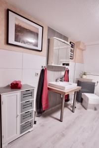 a bathroom with a sink and a toilet at Ferienwohnung Ostard 2 in Thale