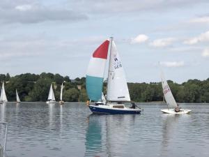 a group of small sailboats on a lake at Waldhaus Möhnesee in Möhnesee