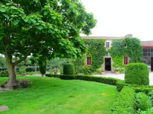 a house with a green yard with a tree and bushes at Maison charmante à Landevieille avec jardin clos in Landevieille