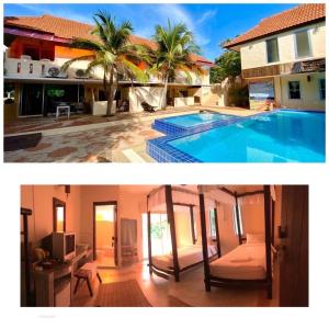 zwei Bilder von einem Haus und einem Swimmingpool in der Unterkunft Chanchaolao Beach Resort in Chao Lao Beach