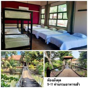 two pictures of a room with beds in it at Chanchaolao Beach Resort in Chao Lao Beach