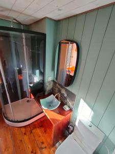 La salle de bains est pourvue d'un lavabo et d'un miroir. dans l'établissement Ty Merzhin, à Huelgoat