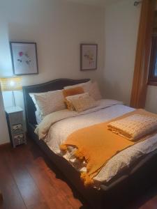 1 dormitorio con 1 cama con manta naranja en Apartment at Drummond Crescent, en Inverness