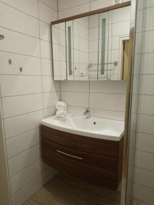 a bathroom with a sink and a mirror at Melker Apartment in Melk