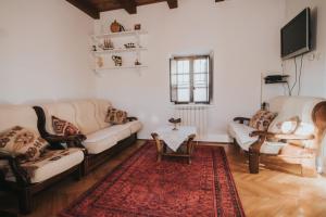 a living room with two couches and a rug at Villa Ana in Ivanica