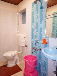 a bathroom with a toilet and a sink at Shivneri Holiday Resort in Mahabaleshwar