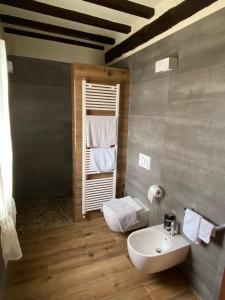 a bathroom with a sink and a white toilet at Corte Ca' Bosco in Castello di Serravalle