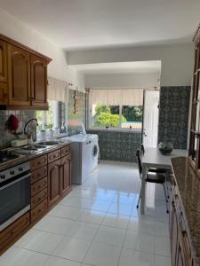 a kitchen with a sink and a refrigerator at Quinta do Carvalheiro in Sobral de Monte Agraço