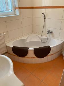 a bath tub in a bathroom with a sink at Heurigenbar in Feldkirchen an der Donau
