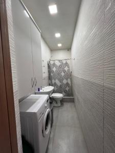 a small bathroom with a toilet and a sink at Amazing flat in the best location in Tskaltubo