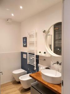 リモーネ・スル・ガルダにあるNelson Apartmentのバスルーム(洗面台、トイレ、鏡付)