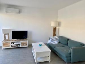 a living room with a couch and a tv at Arthur Properties Rue d'Antibes in Cannes
