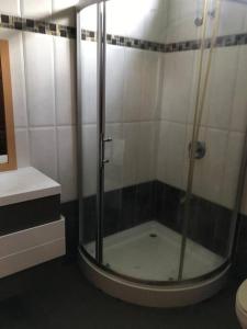 a glass shower in a bathroom with a toilet at Comfortable home in San Fernando in San Fernando