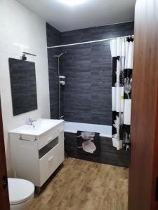 a bathroom with a sink and a toilet and a shower at LA POSAINA in Serradilla