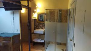 a bathroom with a glass shower and a sink at Hotel Rural Cayetana in Piedrahita