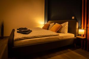 Ένα ή περισσότερα κρεβάτια σε δωμάτιο στο StayFine - smartes Design Apartment in Chemnitz Hilbersdorf