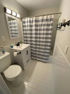 a bathroom with a toilet and a sink and a shower at Mexico Point Ranch in Mexico