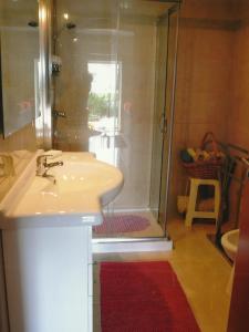 ein Bad mit einer Dusche, einem Waschbecken und einer Dusche in der Unterkunft Casa Quelhas in Besteiros