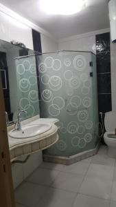 a bathroom with a shower with a sink and a toilet at ستانلي اسكندريه in Alexandria