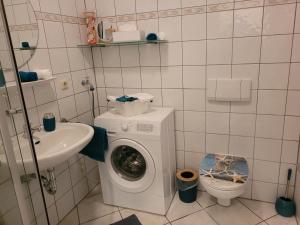 y baño con lavadora y lavamanos. en Ostseefunkeln, en Breege