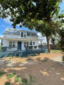 een wit huis met een boom ervoor bij The Paddock House at Blanco Texas in Blanco