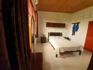 ein Schlafzimmer mit einem großen Bett in einem Zimmer in der Unterkunft FINCA-CASA DE DESCANSO GUAMO TOLIMA in Guamo