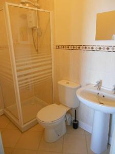 ein Bad mit einem WC, einer Dusche und einem Waschbecken in der Unterkunft Hillsborough View in Ilfracombe