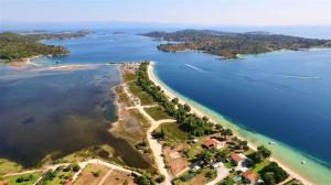 an aerial view of an island in a body of water at Lampos House Vourvourou in Vourvourou