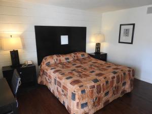 Habitación de hotel con 1 cama y 2 lámparas en Economy Inn, en Socorro