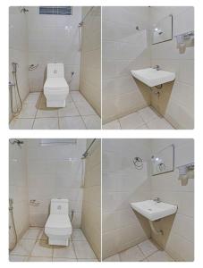 班加羅爾的住宿－PRIDE MANYATA，浴室的两张照片,配有卫生间和水槽