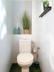 uma casa de banho com um WC com plantas na parede em Chata POHODA Nitrianske Rudno em Nitrianske Rudno