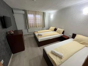 Habitación de hotel con 2 camas y TV en Vila Delia, en Oradea