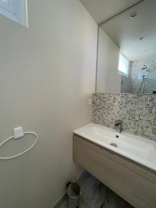 y baño con lavabo y espejo. en Appartement Les Moulins, en Saint-Tropez