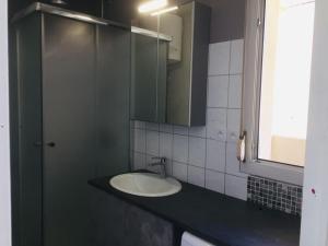 La salle de bains est pourvue d'un lavabo et d'un miroir. dans l'établissement Cozy'Cocoon, à Brest