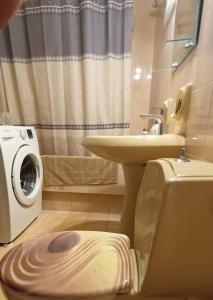 uma casa de banho com um WC, um lavatório e uma máquina de lavar roupa em Blackbeard's House - Kastri Crete em Kastrí